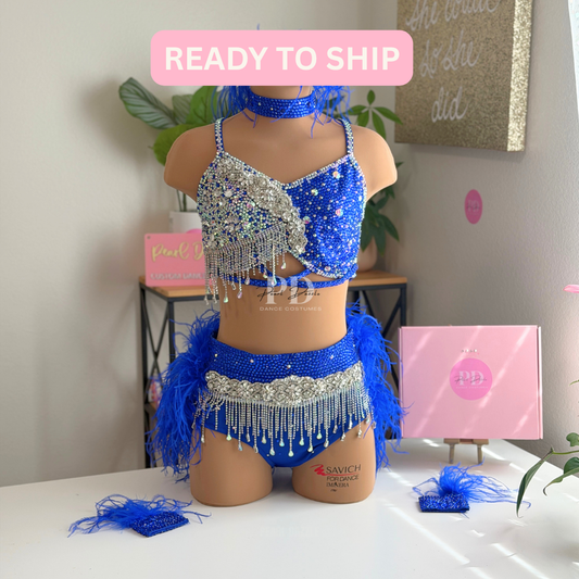 Ready to ship(AXS/AS)-Royal blue feather jazz sparkle Costume