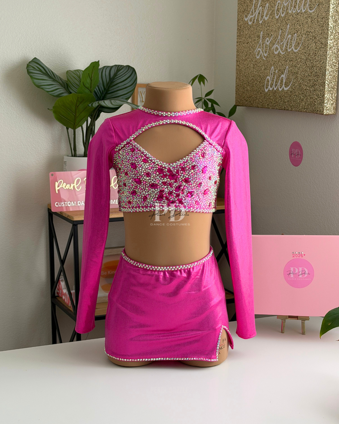 CL/CXL (Ages 9–11) Ready to Ship – Electric Rose Long Sleeve Mini Skirt Jazz Costume
