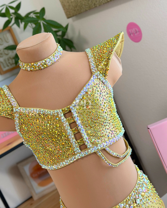 Ready to Ship –CM(6-8Y)  Gold diamonds Jazz dance costume