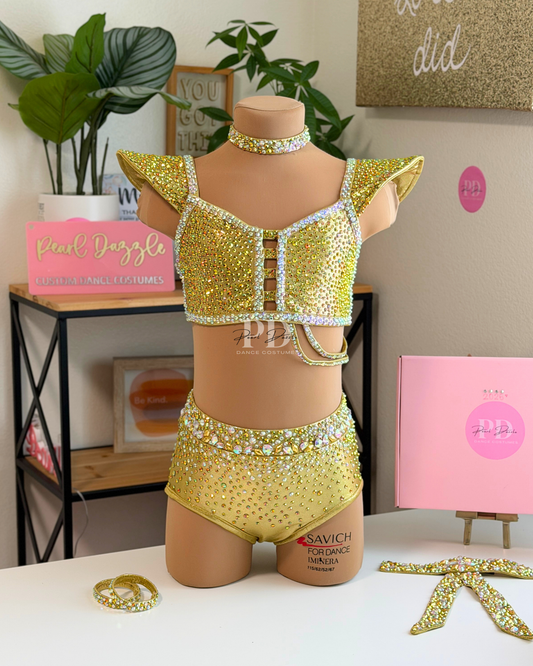 Ready to Ship –CM(6-8Y)  Gold diamonds Jazz dance costume
