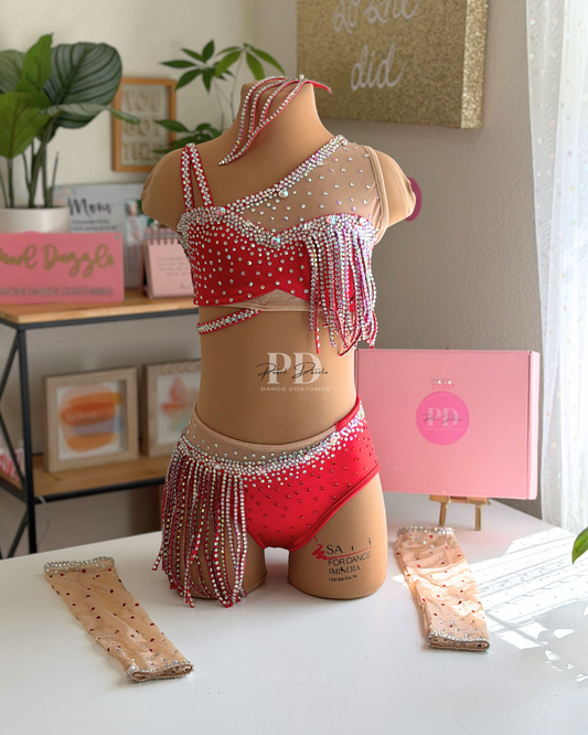 Ready to ship -CL(8-10Y)- Red & Nude Sassy Jazz Costume