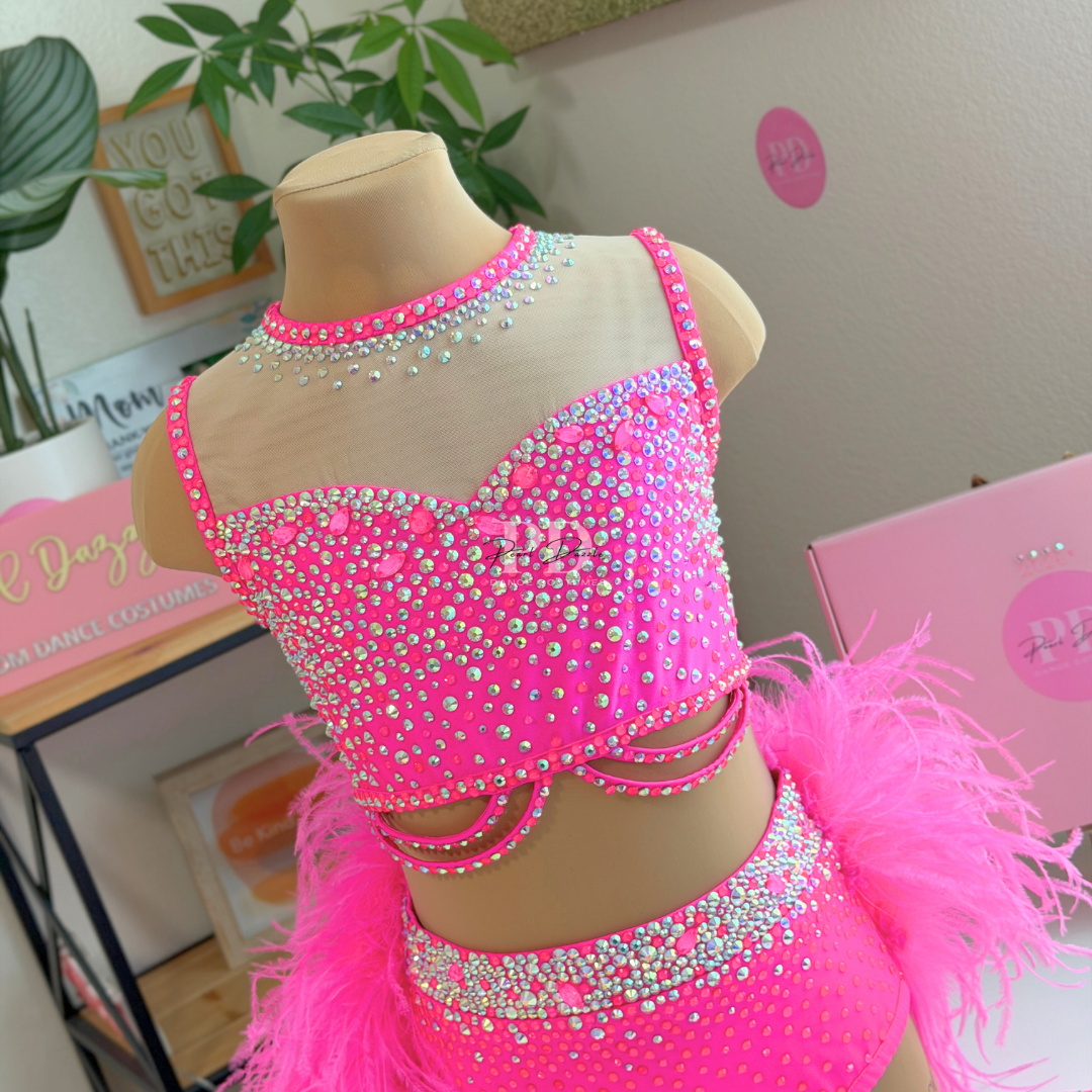 Ready to ship（CS/CM）-Pink feather Cute Sparkle Jazz Costume