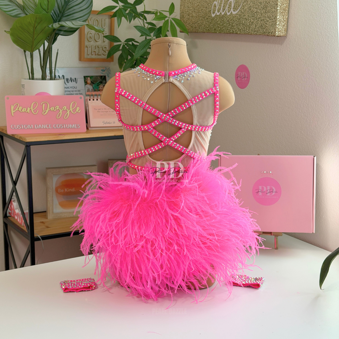 Ready to ship（CS/CM）-Pink feather Cute Sparkle Jazz Costume