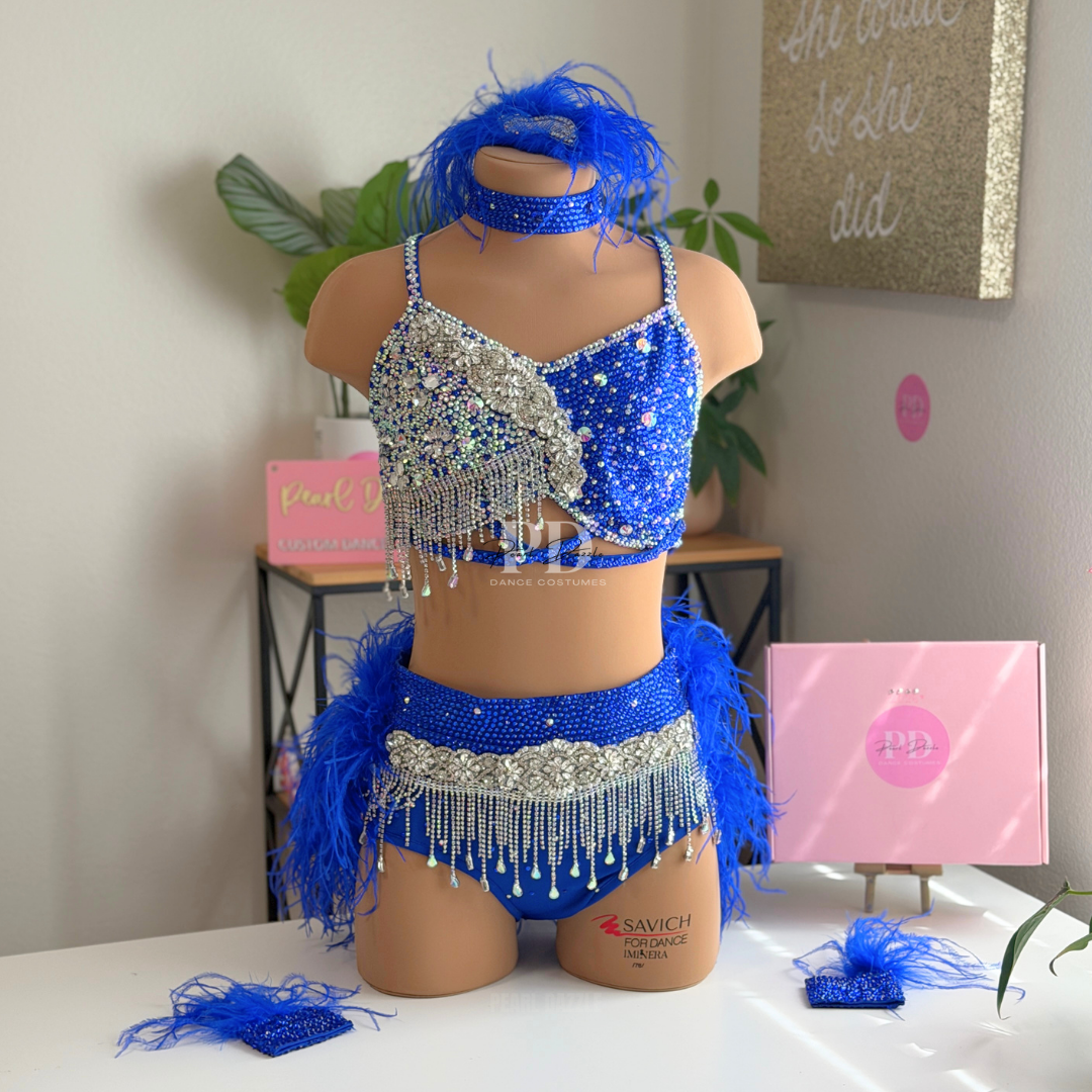 Ready to ship（AXS/AS）-Royal blue feather jazz sparkle Costume