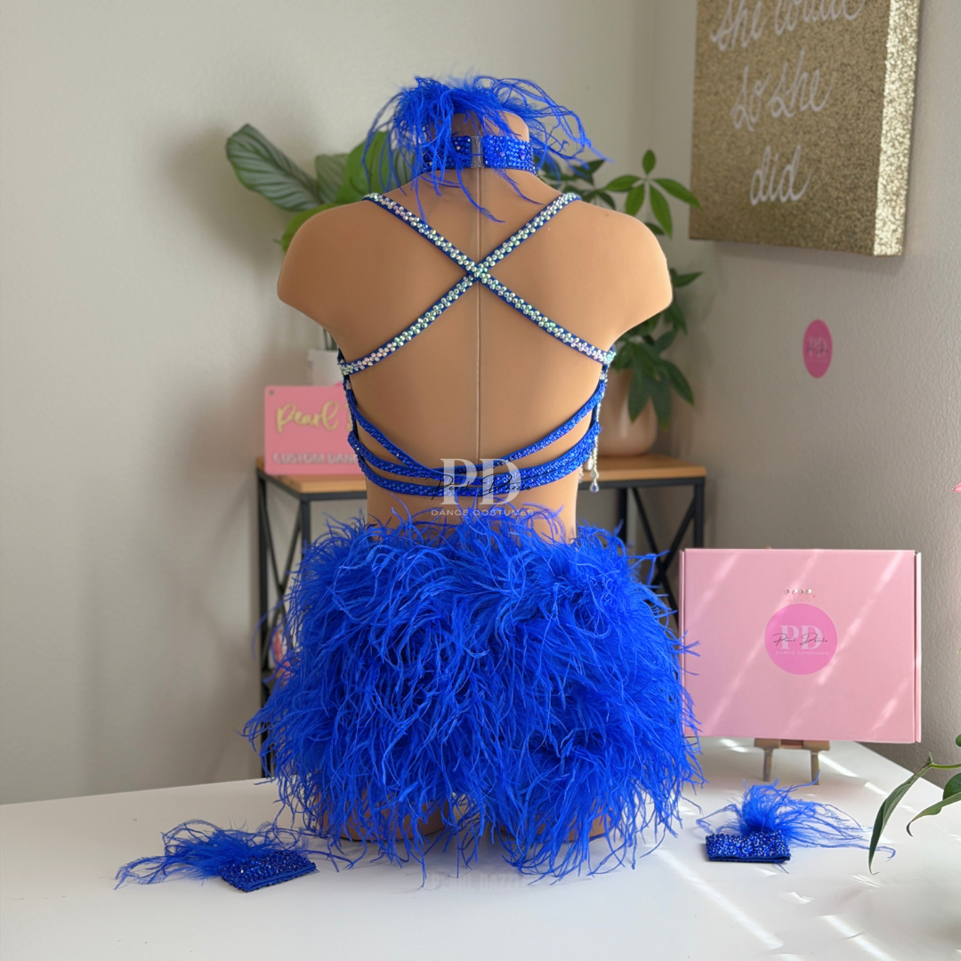 Ready to ship（AXS/AS）-Royal blue feather jazz sparkle Costume