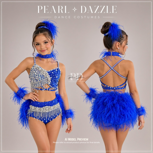 Ready to ship（AXS/AS）-Royal blue feather jazz sparkle Costume