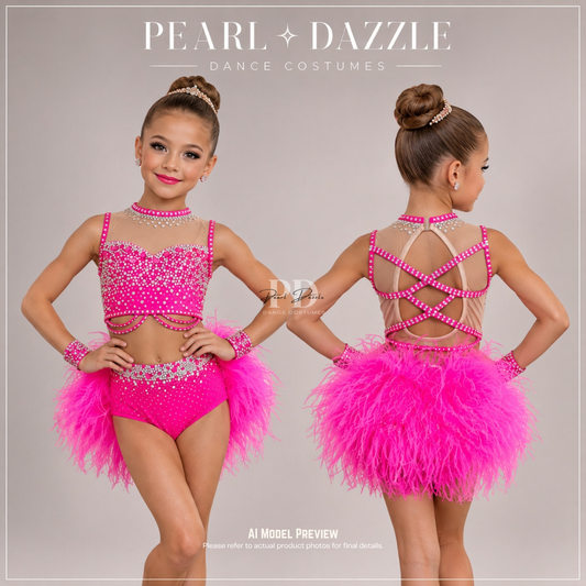 Ready to ship（CS/CM）-Pink feather Cute Sparkle Jazz Costume