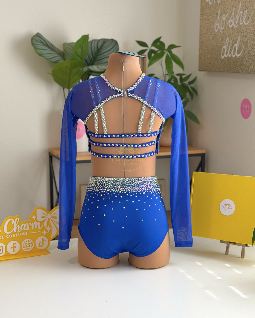 Ready to Ship –CL/CXL (Ages 9–11)  Sapphire Spark Crystal Long Sleeve Two-Piece Dance Costume | Pure Charm by Pearl Dazzle