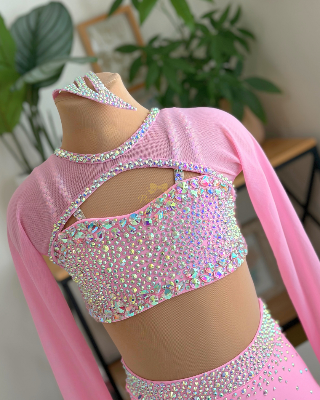 Ready to Ship –CS/CM (Ages 5–7) Blush Crystal Long Sleeve Two-Piece Dance Costume | Pure Charm by Pearl Dazzle
