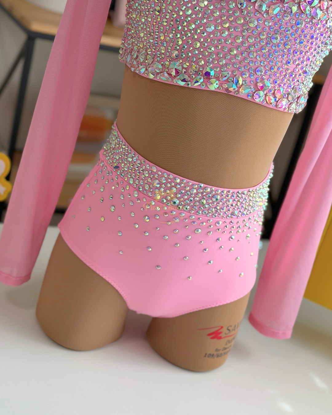 Ready to Ship –CS/CM (Ages 5–7) Blush Crystal Long Sleeve Two-Piece Dance Costume | Pure Charm by Pearl Dazzle