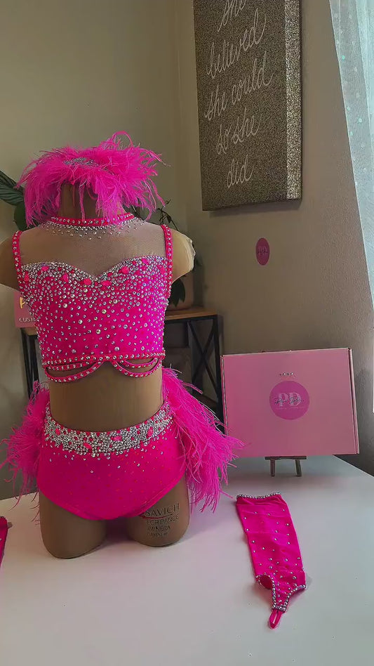Ready to ship（CM/CL）- Custom Design Pink Feather Jazz Costume
